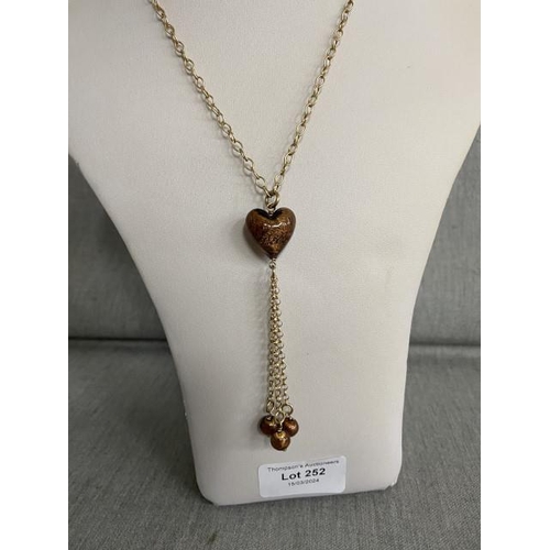 252 - 925 silver gilt & Murano glass heart necklace