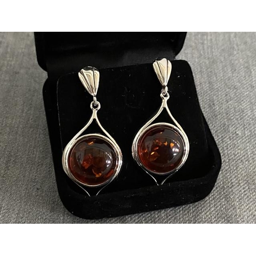 285 - Pair of silver & amber earrings