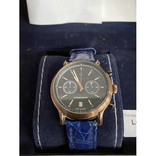 290 - Cased Maserati chronograph watch with leather strap 33442 8871638001