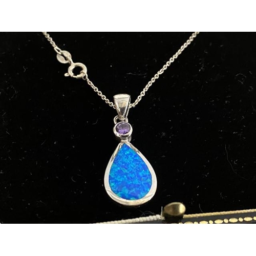 298 - 925 silver & blue opal pendant on silver chain