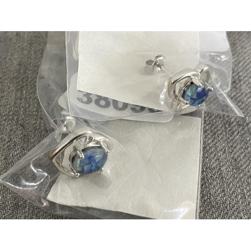 299 - Pair of mosaic opal & silver earrings (New)