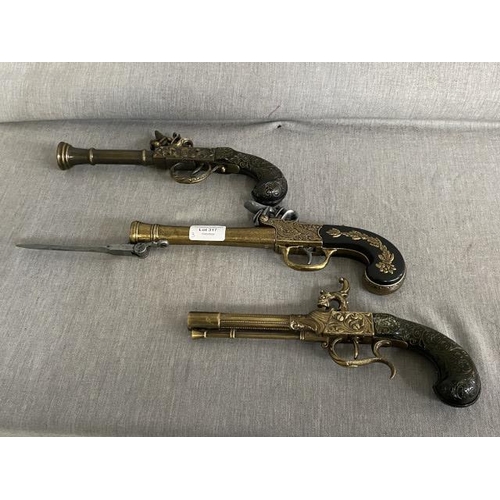 317 - 3 reproduction display flintlock pistols (All replica displays)