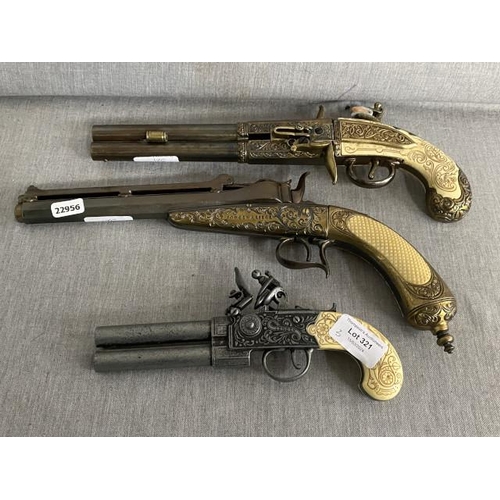 321 - Reproduction display double barrel flintlock pistol, Jongen pistol & double barrelled flintlock pist... 