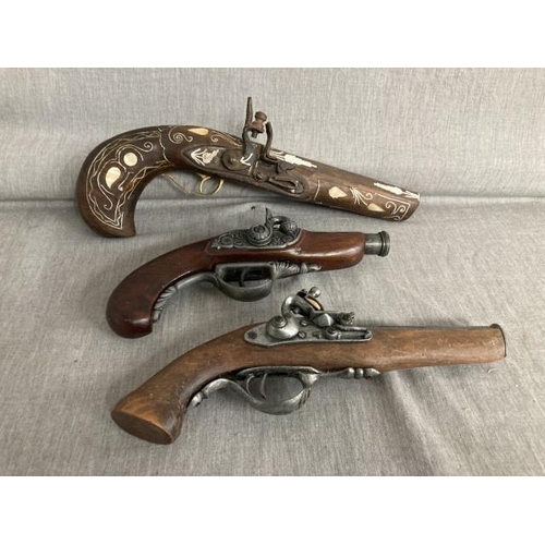 327 - Persian flintlock pistol & 2 flintlock pistols (Reproduction replica displays)