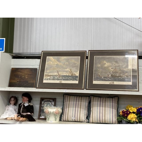 334 - 2 framed J. Boydell coloured etchings 'A Moderate Gale' & 'A Brisk Gale' 70x60cm & a early unframed ... 