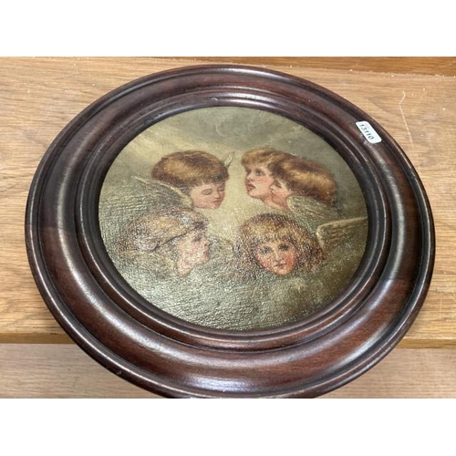 351 - Antique framed oil painting, A Child Portrait in Different Views: 'Angel's Heads' (30cm diameter)