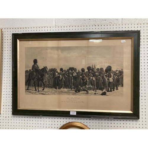 353 - Framed etching of 'The Roll Call' Crimea 1854-5, After the original painting by Lady Butler 83x55cm