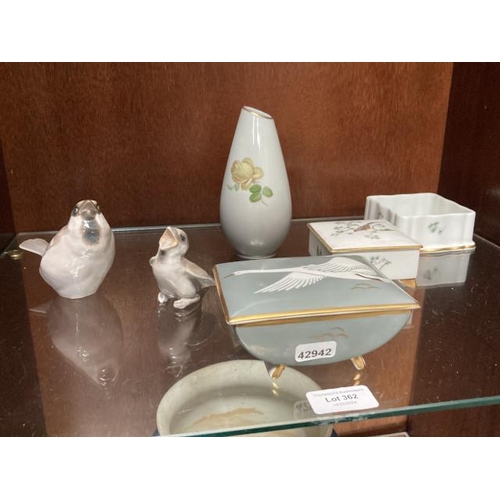 362 - Royal Copenhagen sparrow & chick & 4 pieces of Rosenthal porcelain (one missing lid)