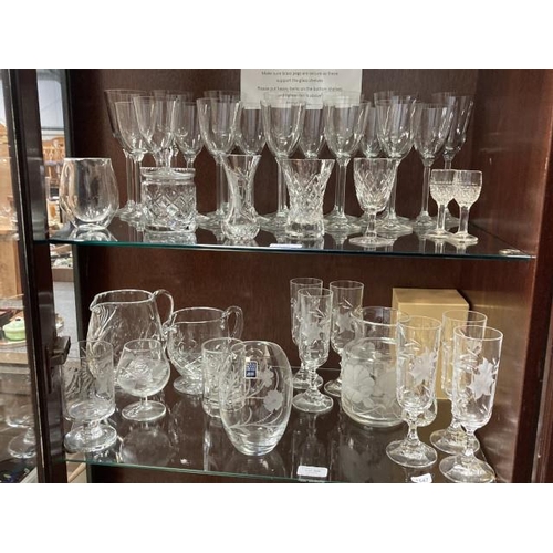 366 - 2 shelves of glassware inc. Royal Scot Crystal, Royal Rock Crystal, Webb Corbett etc.