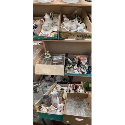 371 - 7 boxes of glassware, vases, small wash jugs & bowls, Crown Staffordshire tea set, teapots etc.