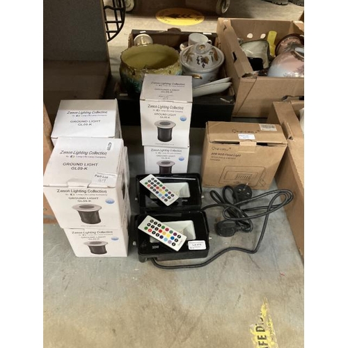 419 - 6 boxed Zenon lighting collection ground lights GL09-K & 2 RGB flood lights 30W with remotes, 16 col... 