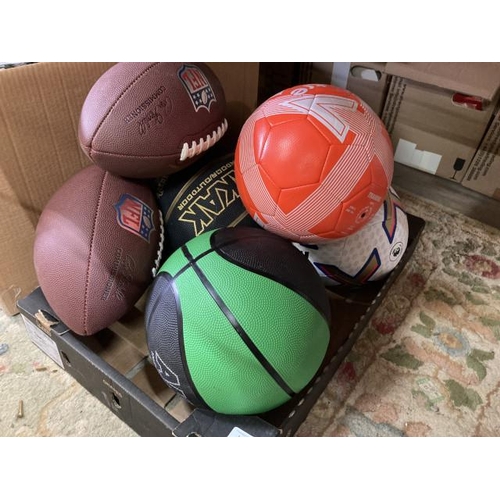 447 - 2 Akak Slamdunk basketball balls, Nike Pitch Premier League football, 2 Wilson NFL balls, Mitre Impe... 