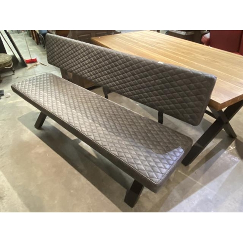 70 - Contemporary x frame metal based bench upholstered in grey fabric 90H 180W 50D