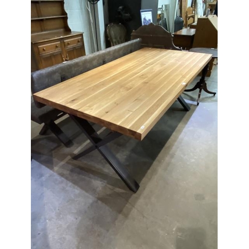 75 - X framed dining table with an oak top 77H 190W 95D