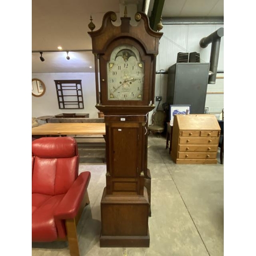 82 - John Warner, Evesham (circa 1790) mahogany and oak longcase clock with 2 weights and pendulum 215H 5... 