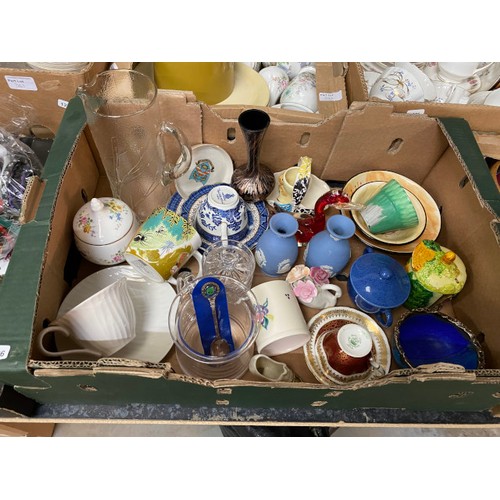 343 - 7 boxes of costume jewellery, Lilliput Lane cottages, Paragon 'Belinda' tea set, Wedgwood, Poole, Bo... 