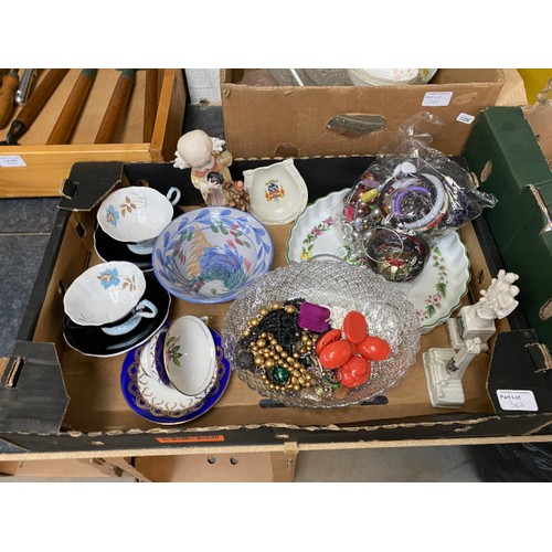 343 - 7 boxes of costume jewellery, Lilliput Lane cottages, Paragon 'Belinda' tea set, Wedgwood, Poole, Bo... 