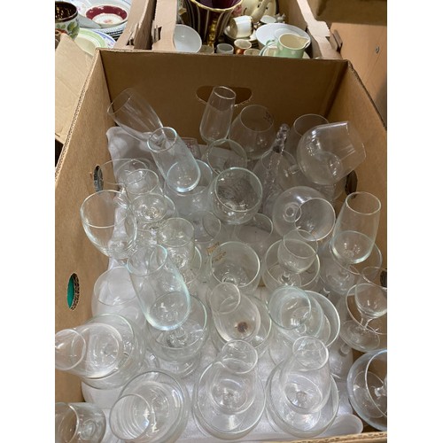 371 - 7 boxes of glassware, vases, small wash jugs & bowls, Crown Staffordshire tea set, teapots etc.