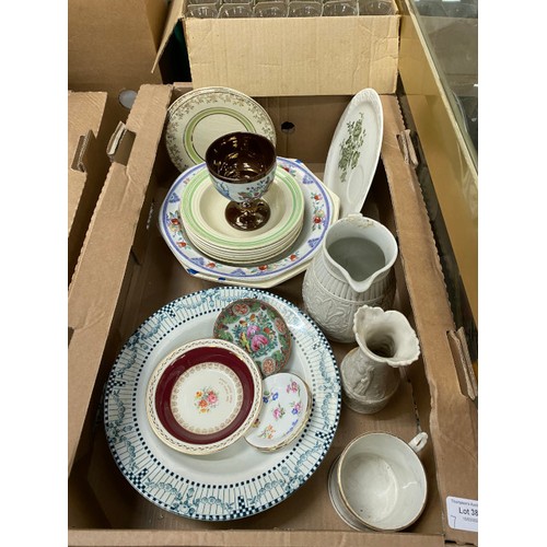 385 - 7 good boxes of ceramics inc. 31 pieces of Art Deco design Cauldon china tea set Rd No.693059, Wade,... 