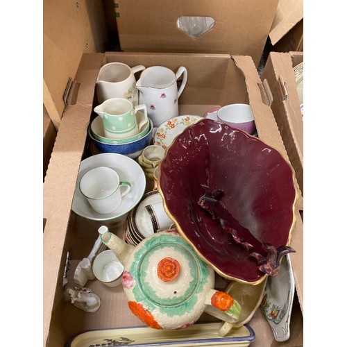 385 - 7 good boxes of ceramics inc. 31 pieces of Art Deco design Cauldon china tea set Rd No.693059, Wade,... 