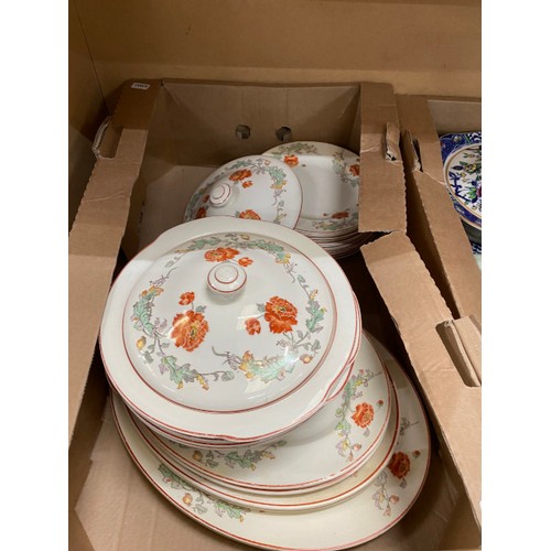 385 - 7 good boxes of ceramics inc. 31 pieces of Art Deco design Cauldon china tea set Rd No.693059, Wade,... 