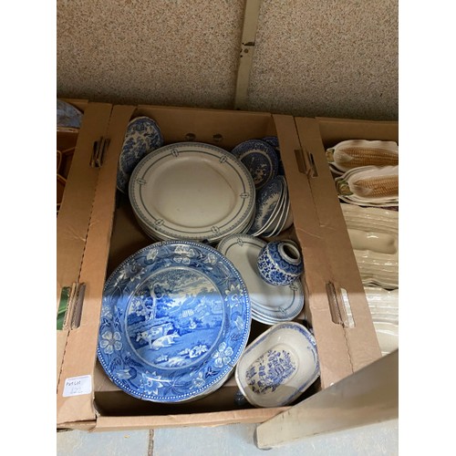 422 - 9 good boxes of ceramics inc. set of 12 asparagus plates, Colclough tea service, Dutch blue & white ... 