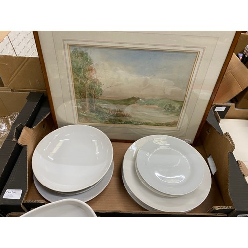 424 - Assorted collectables including a watercolour, Oneida serving plate, Marks & Spencer, Charlie Bingha... 