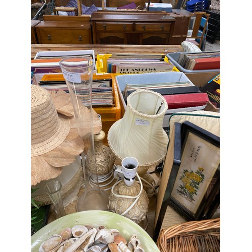 430 - Chinese 3 fold table screen 36H, collection of seashells, set of 6 Dartington wine glasses, 2 polish... 