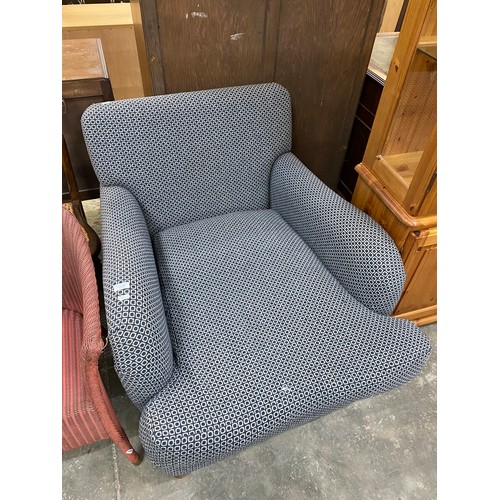 162 - Ladies armchair upholstered in blue/grey wool 85W