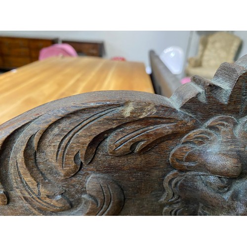 71 - Victorian style carved oak hall bench 110H 112W 46D