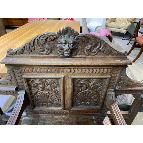 71 - Victorian style carved oak hall bench 110H 112W 46D