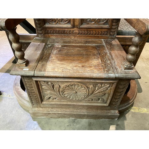 71 - Victorian style carved oak hall bench 110H 112W 46D