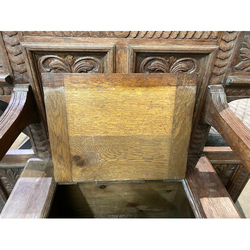 71 - Victorian style carved oak hall bench 110H 112W 46D