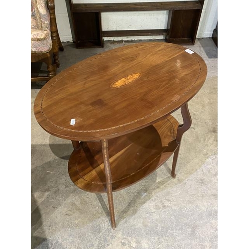 110 - Edwardian mahogany inlaid window table 70H 73W 47D