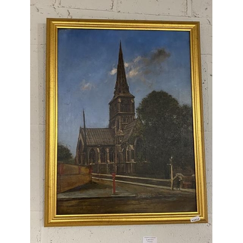 111 - Gilt framed oil of a church scene 43 x 58cm