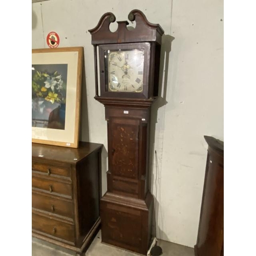 118 - Thos Prew, Tewksbury (circa 1830) oak and mahogany longcase clock with door key & pendulum (no weigh... 