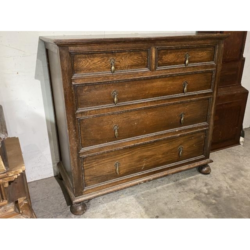 120 - Oak Jacobean style chest of drawers 97H 104W 48D