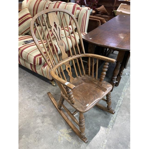 124 - Ash & elm Windsor rocking chair 54W