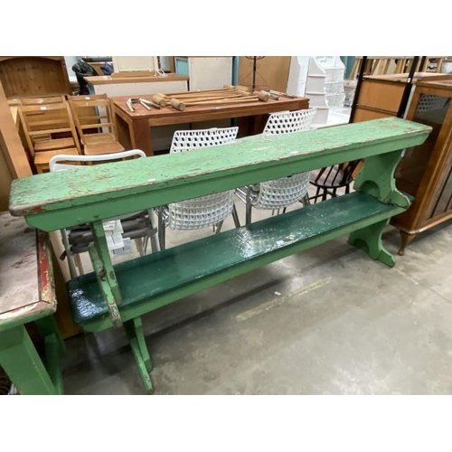 133 - 2 vintage painted pine school benches 47H 212W 40D