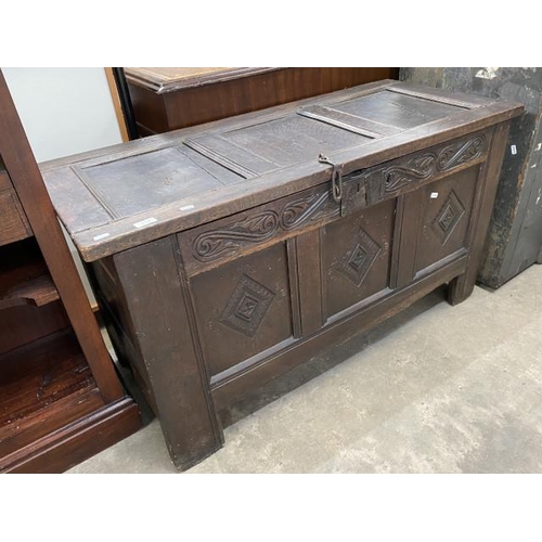 136 - 19th century oak panelled coffer 67H 120W 52D