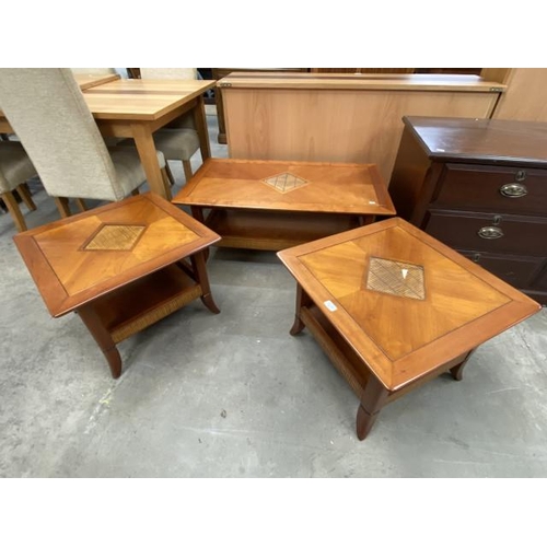 145 - Pair of contemporary lamp tables 42H 58W 58D and a matching coffee table 42H 100W 59D