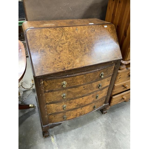 160 - Art Deco burr walnut bureau 102H 75W 44D