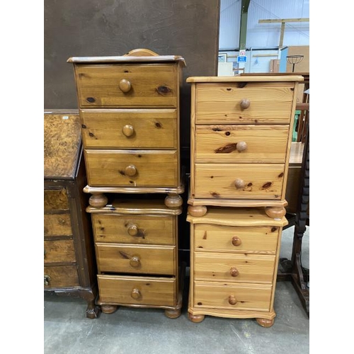 161 - 2 pairs of pine bedside chests 58H 44W 38D & 62H 44W 38D