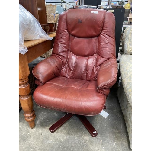 177 - Anderssons red leather swivel, reclining lounge chair (leather as found) 70W