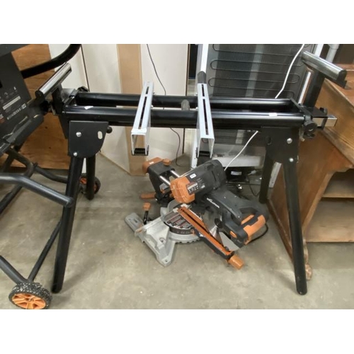 180 - Evolution Power Tools 255mm TCT double bevel sliding mitre saw & a mitre saw stand