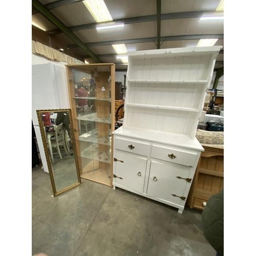 192 - Beech corner display cabinet 168H 65W 34D & a painted pine dresser 186H 100W 40D etc