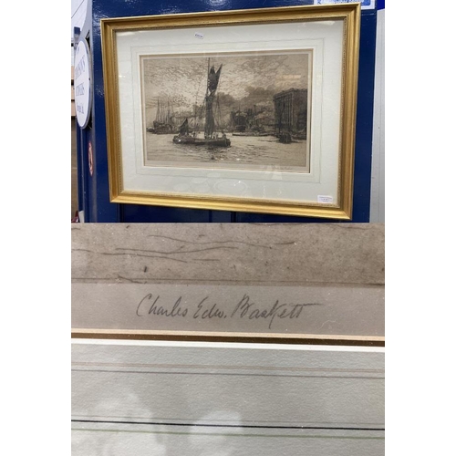 201 - Gilt framed pencil signed Charles Edward Baskett (British, 1845-1929) etching signed lower right 69x... 