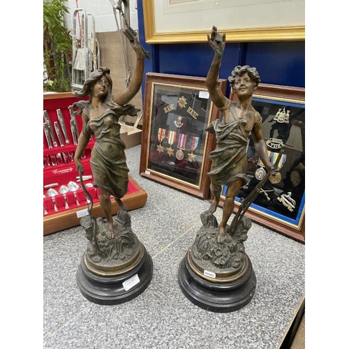 203 - Two French spelter figurines (La Chasse & Diane, Par Bruchon) 53H