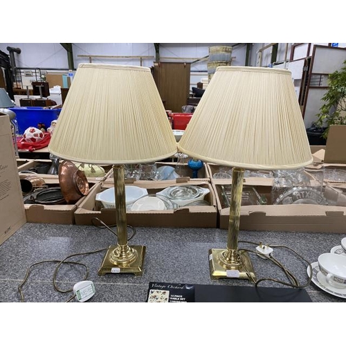 206 - Pair of quality brass table lamps with cream shades 60H