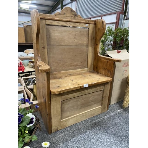 212 - Antique pine child's settle 64W 80H 29D